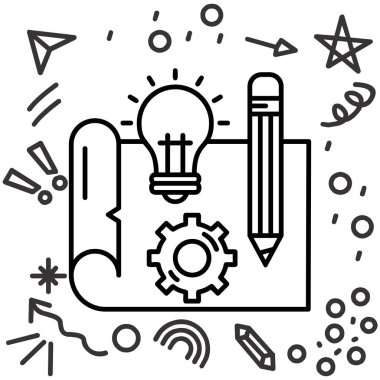 Blueprint Doodle Illustration Hand Çizim Çizgisi Sanat Vektörü, basit vektör illüstrasyonu