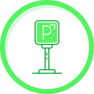 Beyaz arka planda beyaz çizgi park simgesi izole edildi. Sokak tabelası. Yeşil daire düğmesi. vektör illüstrasyonu.