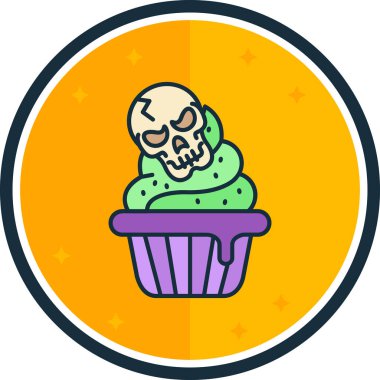 cupcake Cadılar Bayramı ikonu, vektör illüstrasyonu