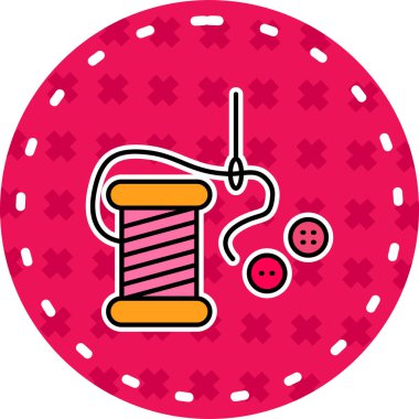 Beyaz arkaplanda izole edilmiş makara simgesine çizgi dikiş ipliği. İplik makarası. İplik kutusu. Renkli taslak konsepti. Vektör