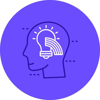 Beyaz arka planda izole edilmiş bir beyin ikonu olan mavi çizgi insan kafası. Logo tasarım şablonu elemanı. vektör