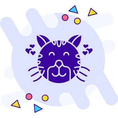 Beyaz arka planda kalp ikonu olan renk çizgisi kedisi. Hayvan bir semboldür. eğilim biçimi