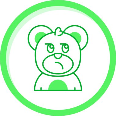 Kızgın köpek surat, yeşil daire ve yuvarlak kafa.