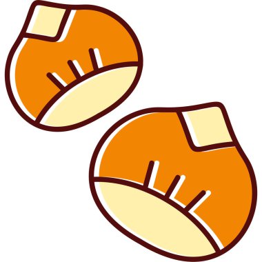 Kahverengi kurdeleli yuvarlak meşe palamudunun kırmızı ve kahverengi çizgi film stili.