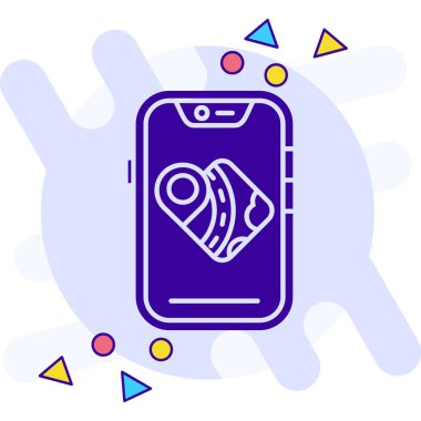 Akıllı telefon simgesine sahip renkli akıllı telefon beyaz arkaplanda izole edildi. Gradyan daire şekilleri. vektör illüstrasyonu