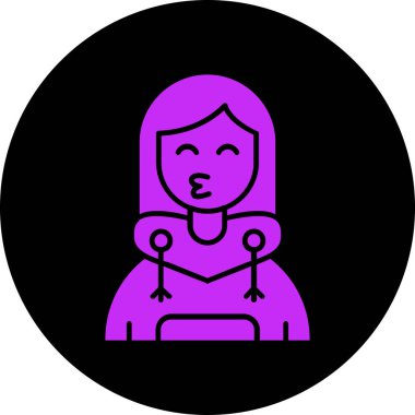 Mor atkı ve şapkalı güzel bir kadın, beyaz arka planda izole edilmiş. vektör simgesi.