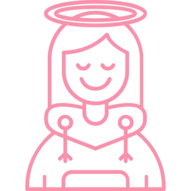 Kalp ikonu olan dişi bir melek. Ana hatları melek vektör simgesi olan kadın ince çizgi biçimi izole edildi