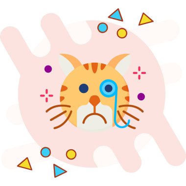 Gözleri ve gözleri olan sevimli kedi yüzlü. vektör karikatür çizimi