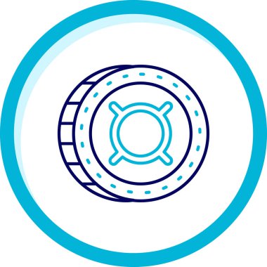 Mavi çizgi şifreleme sikkesi bitcoin simgesi beyaz arkaplanda izole edildi. Fiziksel bit bozuk para. Kripto tabanlı engelleme teknolojisi. Mavi daire rastgele noktalar. vektör.