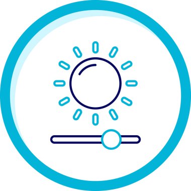 Beyaz arkaplanda mavi çizgi güneş ikonu izole edildi. Mavi daire düğmesi. vektör illüstrasyonu