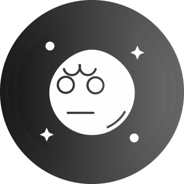 Hüzünlü Ay simgesi. Beyaz daire izole vektör ağı ve beyaz üzerinde siyah çizim.