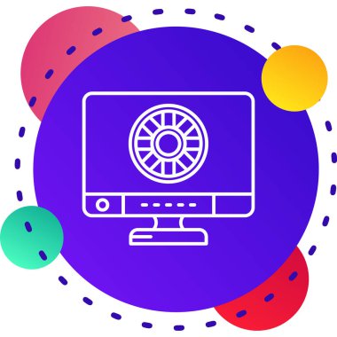 beyaz arkaplanda bitcoin simgesi olan çizgi bilgisayar monitörü. Blockchain kripto para birimi konsepti, engelleme zinciri teknolojisi, kripto para piyasası, kriptografi. Renkli özet kavramı