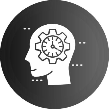 Beyaz arka planda vites simgesi olan siyah insan kafası. Zekâ beyni. Beyin sembolü. Beynin sembol çalışması. vektör illüstrasyonu