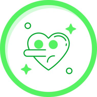 Beyaz arka planda izole edilmiş yeşil çizgi kalbi olan yıldız simgesi. Sevgililer günü, düğün sembolü. Düğün günü ikonu. Soyut çember rastgele noktalar. vektör illüstrasyonu