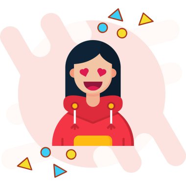 Kalbi ve mutlu emoji vektör çizimi tasarımı olan bir kız