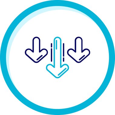 Mavi çizgi ok beyaz arkaplanda izole edilmiş. Ok ucu sembolü. Navigasyon yönü ok işareti. Soyut çember rastgele noktalar. vektör illüstrasyonu