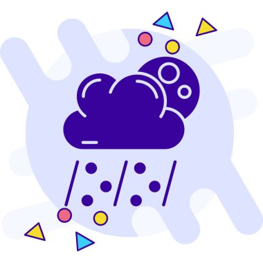 Beyaz zemin üzerinde kar ve kar taneleri ikonu olan mavi bulut. Kar taneli bulut. Tek hava ikonu. Kar tabelası. soyut renk rastgele noktalar.