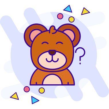 Beyaz arkaplanda soru işareti simgesi olan renk çizgisi ayı kafası. Hayvan kafası sembolü. Değişken rastgele dinamik şekiller. vektör illüstrasyonu