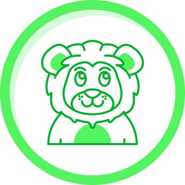 Beyaz arka planda büyük bir gülümseme simgesi olan yeşil ve mavi çizgi aslanı. Mutlu yüz.