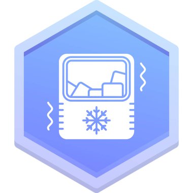 Uzun gölgeli beyaz çizgi kar tanesi simgesi. Mavi altıgen düğmesi. vektör illüstrasyonu