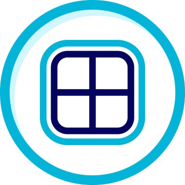 Beyaz arkaplanda mavi dairesi olan yuvarlak pencerenin vektör simgesi