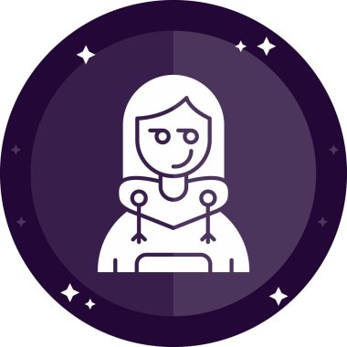 Uzun saçlı, eşarplı, vektör resimli güzel bir kız.