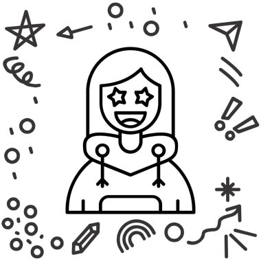 Beyaz arka planda izole edilmiş bir yıldız ikonu olan uzaylının siyah beyaz çizgi sanatı. Vektör çizimi. taslak simgesi. vektör.