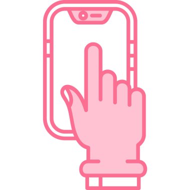 Beyaz arkaplanda akıllı telefonu olan bir elin vektör çizimi