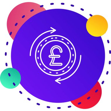 Beyaz arkaplanda izole edilmiş pound simgesi olan renk parası. Dolar işaretli para birimi konsepti. Para değişimi. Renkli daire şekilleri. vektör illüstrasyonu