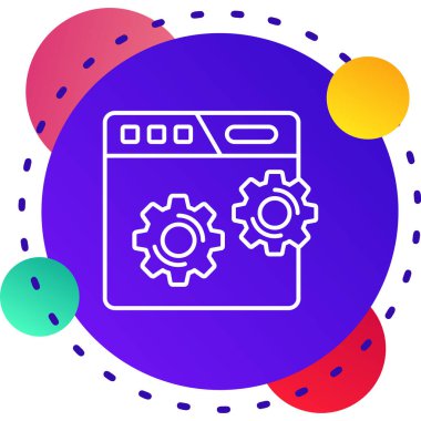 Beyaz arka planda dişli simgesi olan çizgi çamaşır makinesi. Hizmet konseptini ayarlıyorum. Seçenekler, seçenekler, bakım, onarım. Renkli özet kavramı.