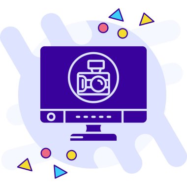 Kamera simgesi mavi arkaplan üzerinde izole edilmiş düz moda