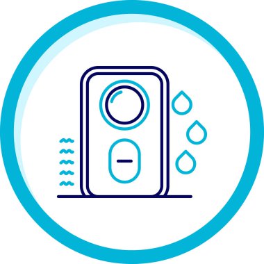 Beyaz arkaplanda mavi elektrikli ısıtıcı simgesi izole edildi. Boş uzaktan kumandayla uzaktan kumanda. Uzaktan kumanda. Soyut çember rastgele noktalar. vektör illüstrasyonu