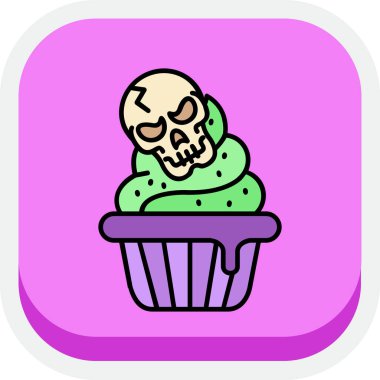 Parti şapkalı şirin kek çizgi film karakterinin vektör çizimi