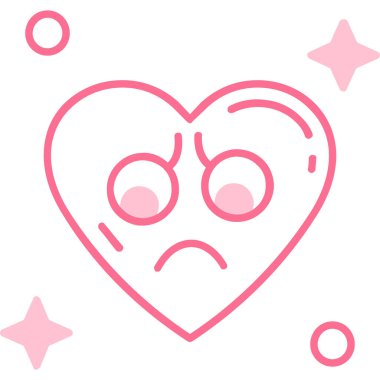 Kalbi olan üzgün bir yüz. Beyaz üzerine izole edilmiş vektör illüstrasyonu