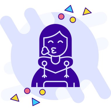 Atkısı ve şapka ikonu olan kız. İnce çizgi işareti. kontur sembolü çizimi