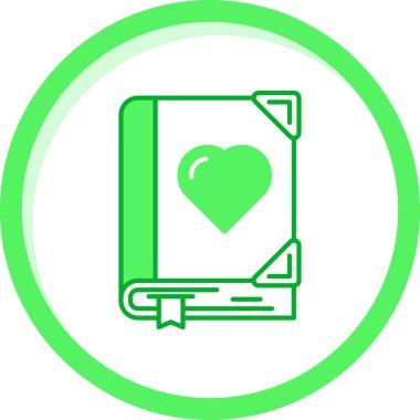 Beyaz zemin üzerinde kitap ve klasör simgesi olan yeşil çizgi kalp. Aşk sembolü. Kalp kapağı ikonu. vektör illüstrasyonu