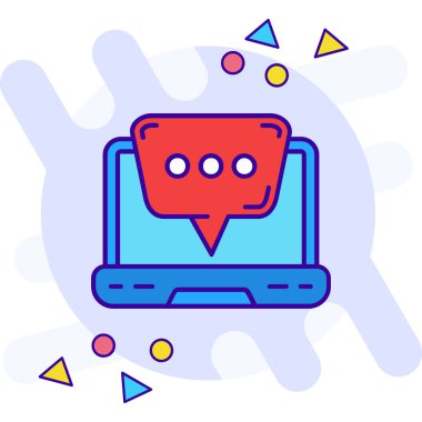 Çevrimiçi sohbet simgesi beyaz arkaplanda izole edildi. İnternette sohbet ya da dizüstü bilgisayarla sohbet. Uzaktan pazarlama. vektör.