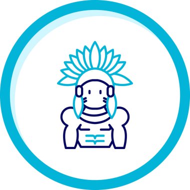 Mavi arka planda tüylü ve tüylü geleneksel Hint dansı çizgisi. Ana hatlı oryantal türban. Renkli taslak konsepti. vektör.