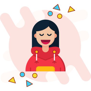 Mutlu kız çizgi film tasarımı, mutlu insan kişiliği sevimli ve çekici vektör çizimi