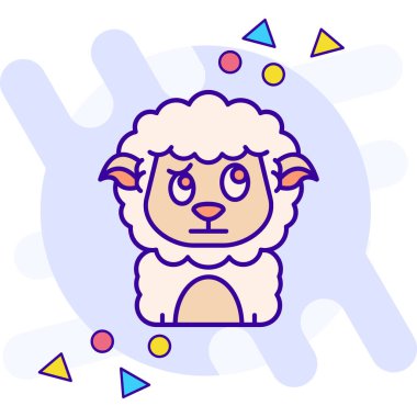 Boynuzlu renkli koyunlar ve beyaz arka planda izole edilmiş yıldız simgeleri. Hayvan işareti. Mutlu Noeller ve yeni yıl. Renkli taslak çizimler. vektör.