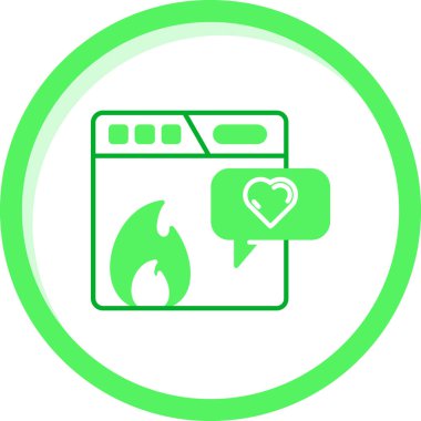 Beyaz zemin üzerinde kalp ikonu olan yeşil ve kırmızı çizgi takvimi. Aşk sembolü. Aşk günü ve sevgililer günü sembolü. Renkli ve özet düğmeleri.