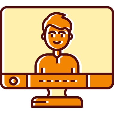 Video konferans ikonu. özet konferans vektör rengi düz izole