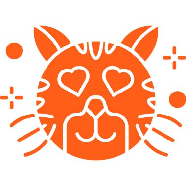 Kalpleri ve kalpleri olan kedi suratlı şirin bir çizgi film karakteri. vektör.