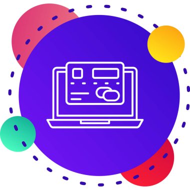 Beyaz arkaplanda fare simgesi olan beyaz bilgisayar monitörü. Elektronik aletle. Ön manzara. Gradyan daire şekilleri. vektör illüstrasyonu