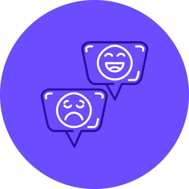 Beyaz arkaplanda hüzünlü bir gülümseme simgesi bulunan renk balonu. Duygusal yüz ifadesi. Değişken rastgele dinamik şekiller. vektör illüstrasyonu