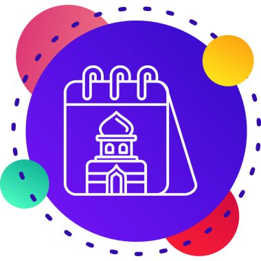 Beyaz arka planda izole edilmiş renkli kilise binası ikonu. Kilise işareti. Kilise dini. Gradyan daire dinamik düğmesi. vektör illüstrasyonu