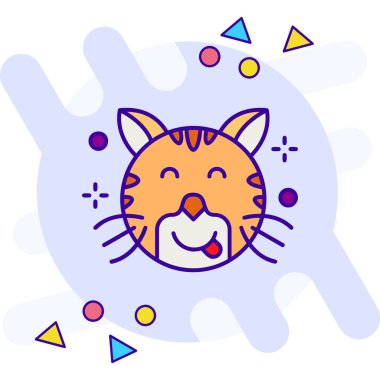 Beyaz arka planda izole edilmiş hayvan ikonu olan renkli kedi yüzü. Yüz ifadesi. Düz şekilli mutlu bir hayvan. vektör.