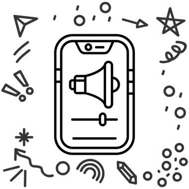 Beyaz arkaplanda mesaj simgesine sahip cep telefonu hattı. Renkli taslak konsepti. vektör.