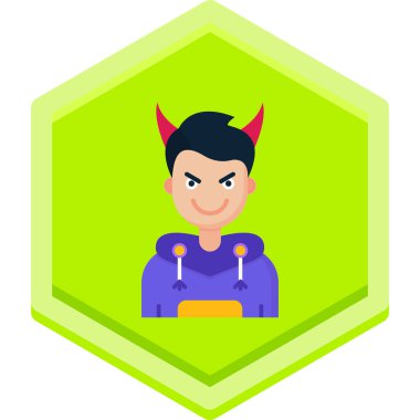 Düz stil şeytan ikonu beyaz arka planda izole. Cadılar Bayramı sembolü vektör illüstrasyonu