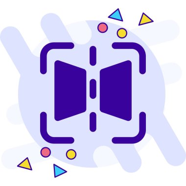 Renkli sinema kamerası simgesi beyaz arkaplanda izole edildi. Video kamera. Film tabelası. Film projektörü. Kademeli rastgele dinamik şekiller. Vektör.